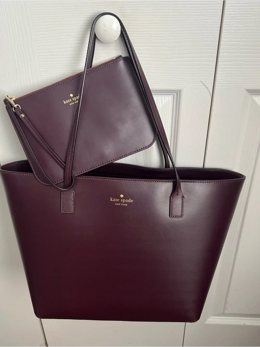 Kate Spade WKRU4766 Plum Leather Tote Bag with Wristlet Harmony